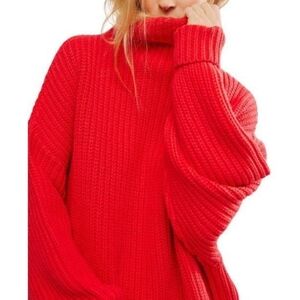 Free People Red Swim Too Deep Turtleneck Sweater